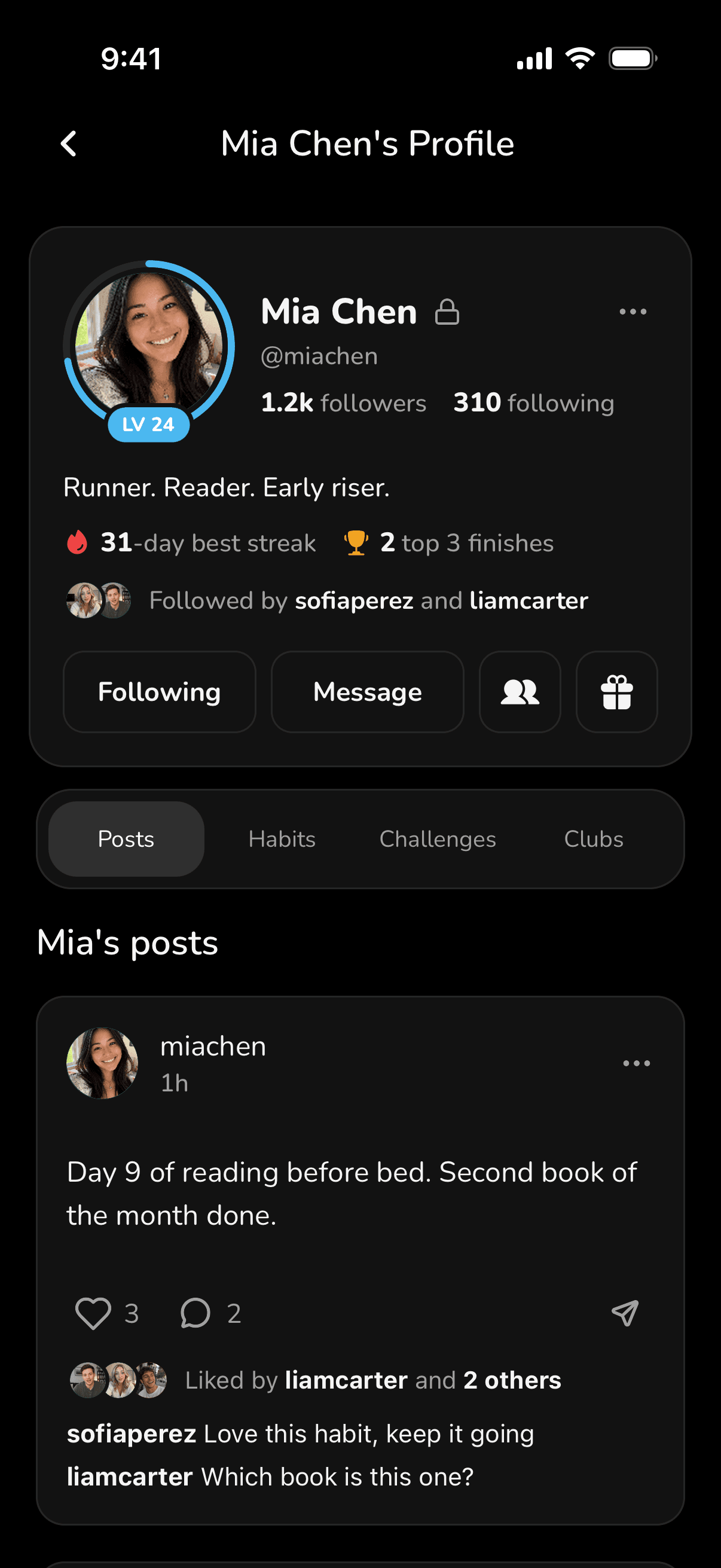 Viewing a friend's profile and their posts