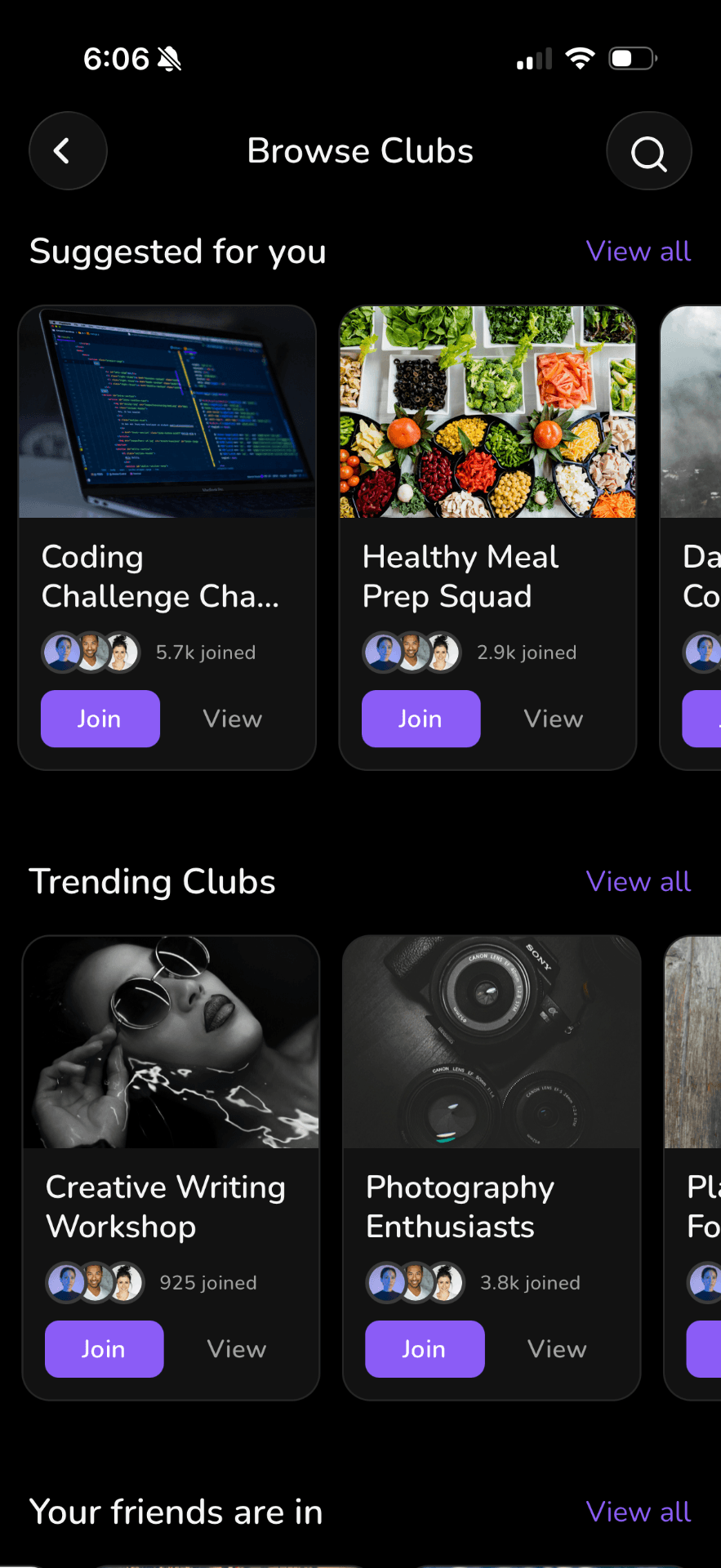 Browse clubs